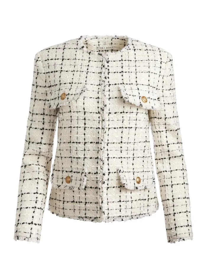 Jackets Coats Women Alice Olivia DUMONT TWEED BOXY JACKET Off Whiteblack