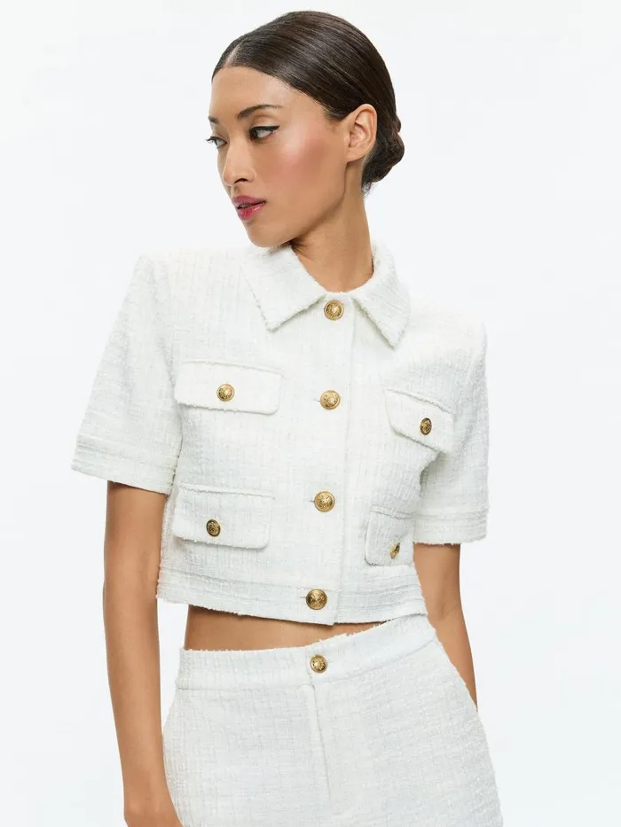 Jackets Coats Women Alice Olivia ELLE SHORT SLEEVE PATCH POCKET JACKET Black