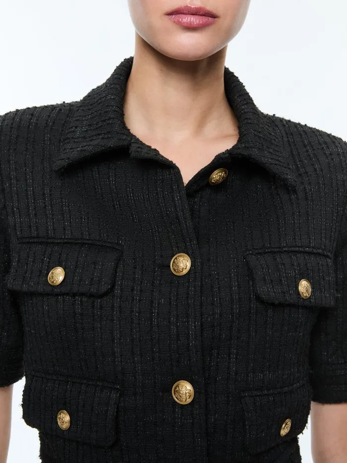 Jackets Coats Women Alice Olivia ELLE SHORT SLEEVE PATCH POCKET JACKET Black