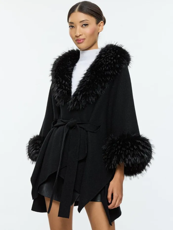Jackets Coats Women Alice Olivia JOANNE SWEATER COAT WITH FAUX FUR TRIM Black