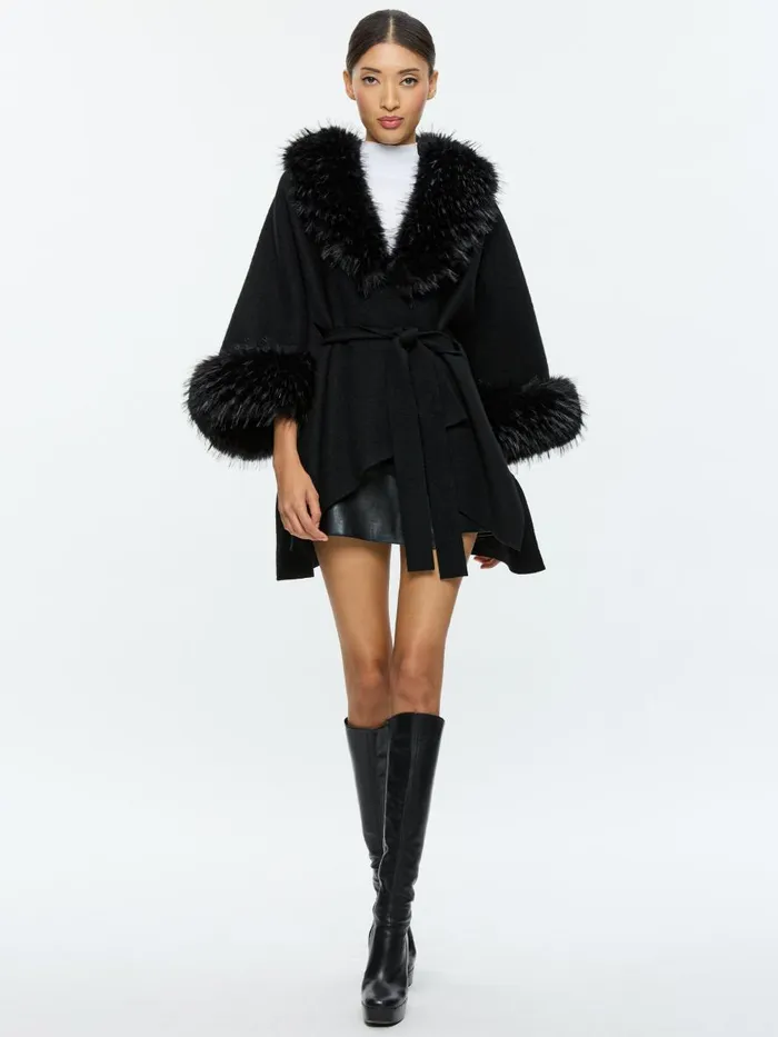 Jackets Coats Women Alice Olivia JOANNE SWEATER COAT WITH FAUX FUR TRIM Black