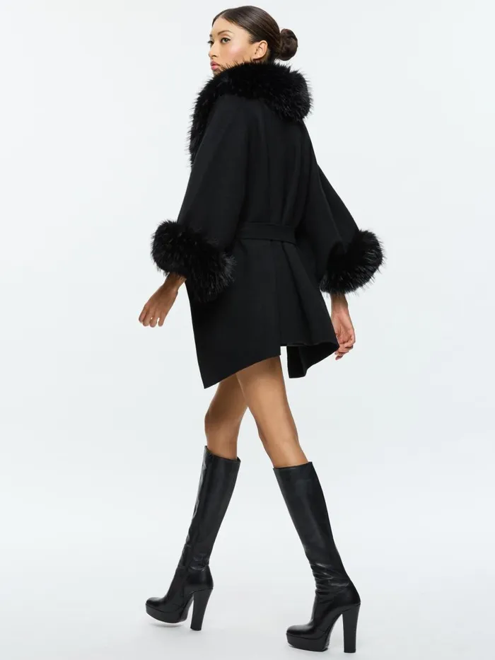 Jackets Coats Women Alice Olivia JOANNE SWEATER COAT WITH FAUX FUR TRIM Black