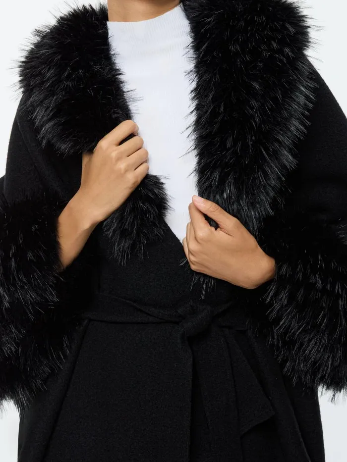 Jackets Coats Women Alice Olivia JOANNE SWEATER COAT WITH FAUX FUR TRIM Black