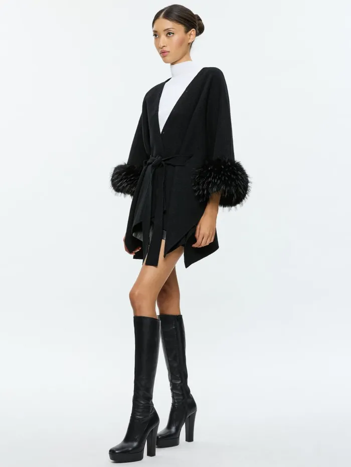 Jackets Coats Women Alice Olivia JOANNE SWEATER COAT WITH FAUX FUR TRIM Black
