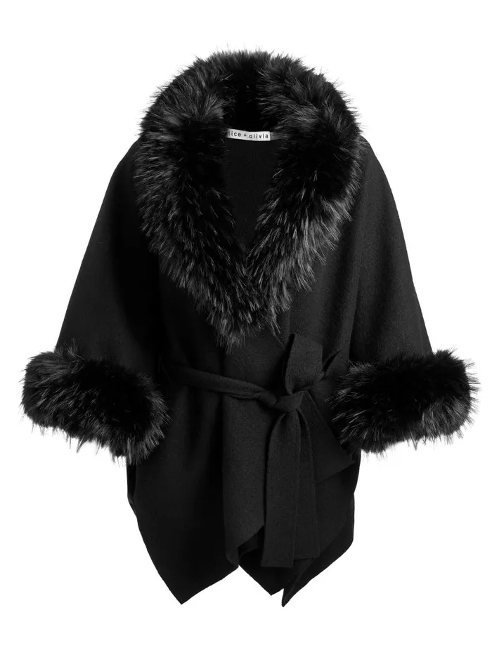 Jackets Coats Women Alice Olivia JOANNE SWEATER COAT WITH FAUX FUR TRIM Black