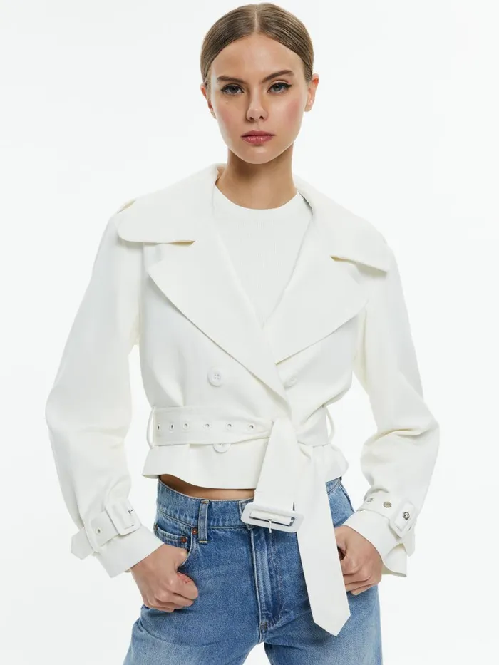 Jackets Coats Women Alice Olivia KEITH CROPPED TRENCH WITH BELT Off White