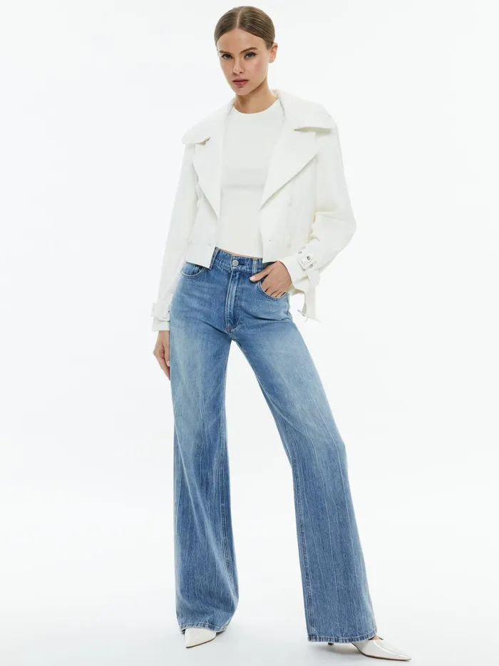Jackets Coats Women Alice Olivia KEITH CROPPED TRENCH WITH BELT Off White