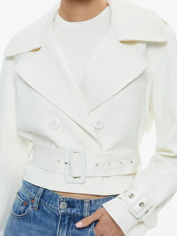 Jackets Coats Women Alice Olivia KEITH CROPPED TRENCH WITH BELT Off White