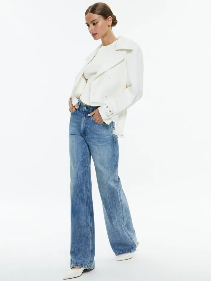 Jackets Coats Women Alice Olivia KEITH CROPPED TRENCH WITH BELT Off White