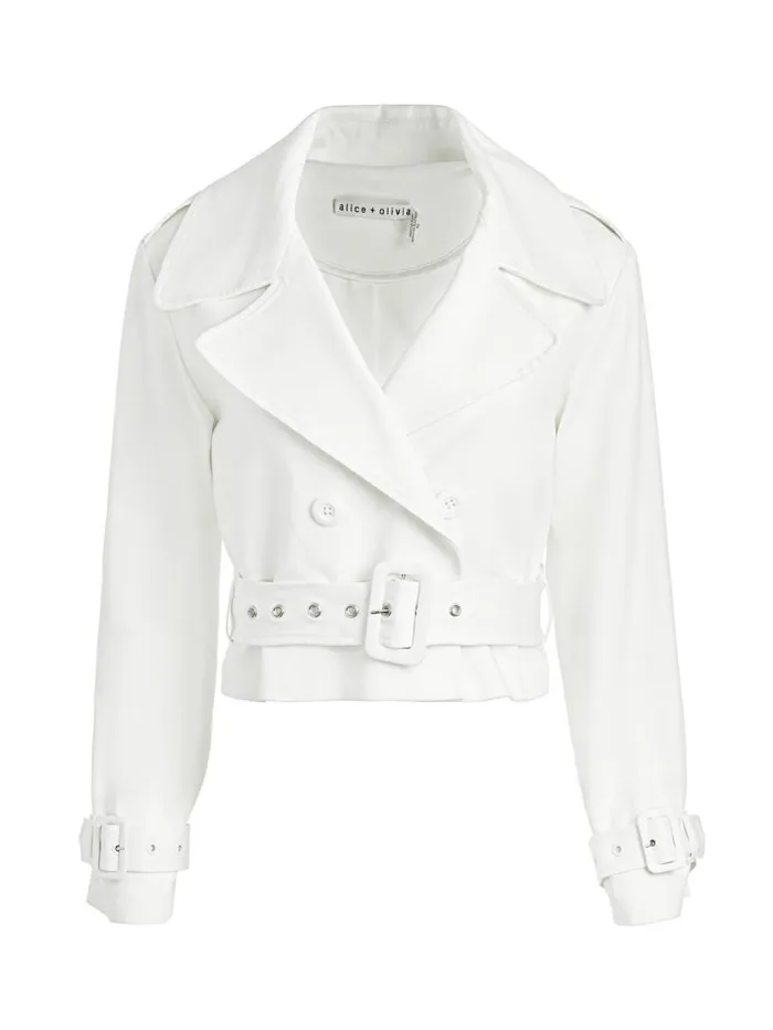 Jackets Coats Women Alice Olivia KEITH CROPPED TRENCH WITH BELT Off White