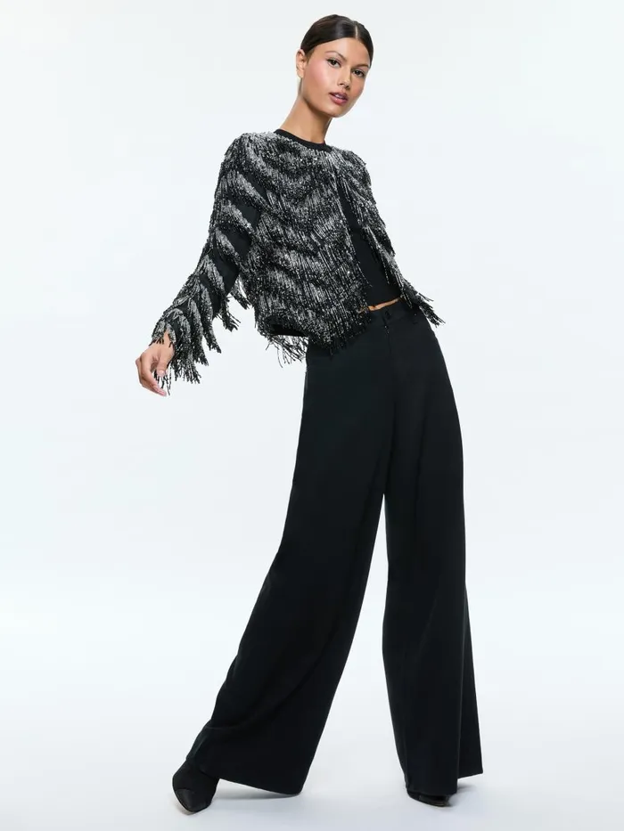 Jackets Coats Women Alice Olivia KIDMAN EMBELLISHED FRINGE BOXY JACKET Blacksilver