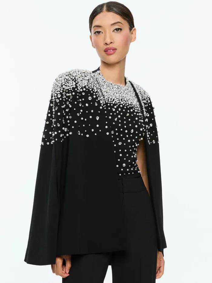 Jackets Coats Women Alice Olivia KIESHA EMBELLISHED CAPE Blacksilver
