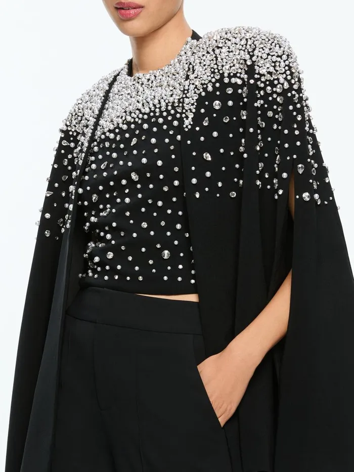 Jackets Coats Women Alice Olivia KIESHA EMBELLISHED CAPE Blacksilver