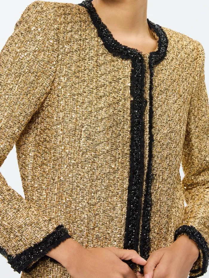 Jackets Coats Women Alice Olivia LANDON CROPPED BOXY JACKET WITH EMBELLISHED TRIM Gold
