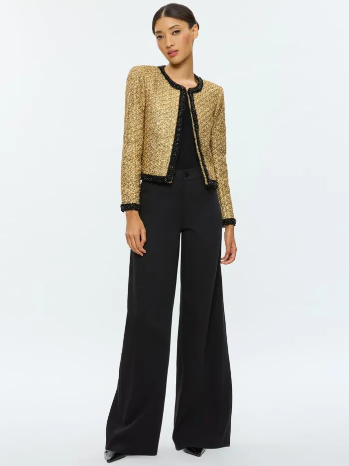 Jackets Coats Women Alice Olivia LANDON CROPPED BOXY JACKET WITH EMBELLISHED TRIM Gold