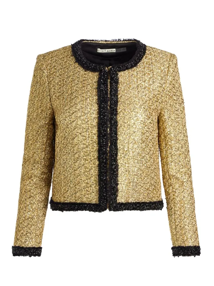 Jackets Coats Women Alice Olivia LANDON CROPPED BOXY JACKET WITH EMBELLISHED TRIM Gold