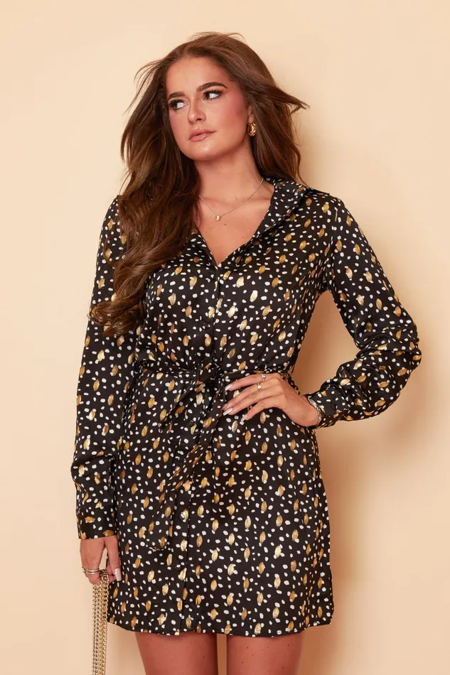 Jenna Black With Gold Foil Long Sleeve Shirt Dress Women Girl In Mind Shirt Dresses Jenna Black With Gold Foil Long Sleeve Shirt Dress Women Girl In Mind Shirt Dresses