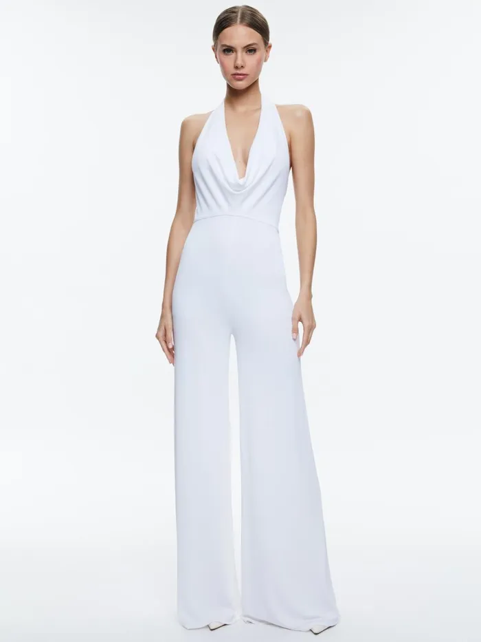 Jumpsuits Rompers Women Alice Olivia COLBY COWL NECK OPEN BACK JUMPSUIT Off White