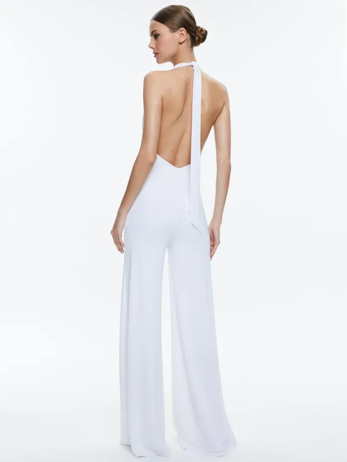 Jumpsuits Rompers Women Alice Olivia COLBY COWL NECK OPEN BACK JUMPSUIT Off White