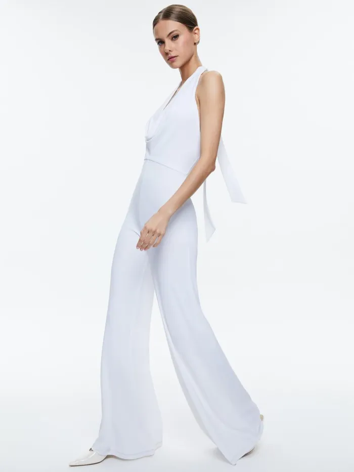 Jumpsuits Rompers Women Alice Olivia COLBY COWL NECK OPEN BACK JUMPSUIT Off White