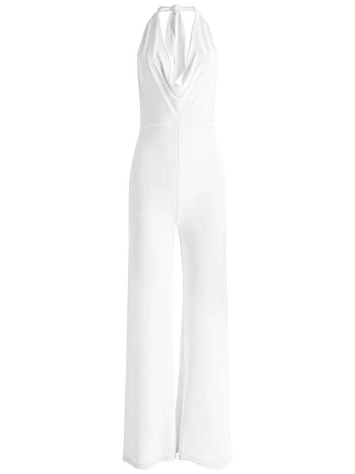 Jumpsuits Rompers Women Alice Olivia COLBY COWL NECK OPEN BACK JUMPSUIT Off White