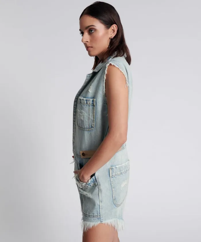 KANSAS BLUE PALISADES OVERALL Women One Teaspoon Denim Jumpsuits KANSAS BLUE PALISADES OVERALL Women One Teaspoon Denim Jumpsuits