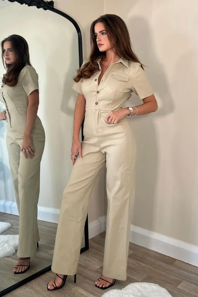 Karin Short Sleeve Utility Jumpsuit Neutral Women Girl In Mind Jumpsuits and Playsuits
