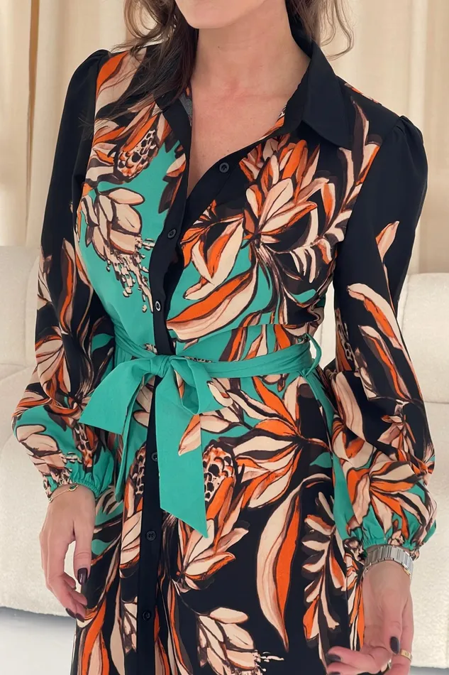 Kaya Floral Border Print Midi Shirt Dress Beige Women Girl In Mind Midi Dresses