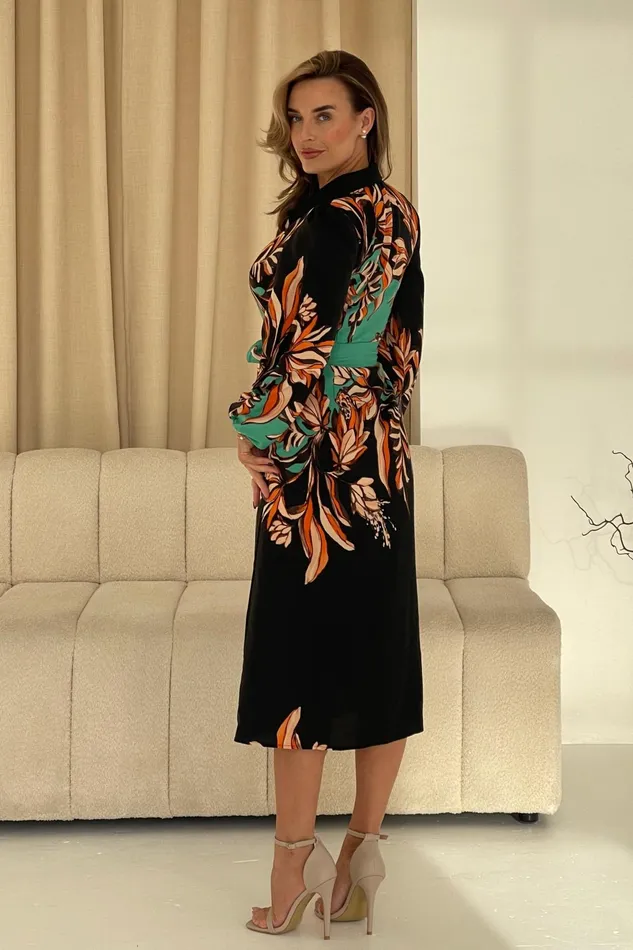 Kaya Floral Border Print Midi Shirt Dress Beige Women Girl In Mind Midi Dresses