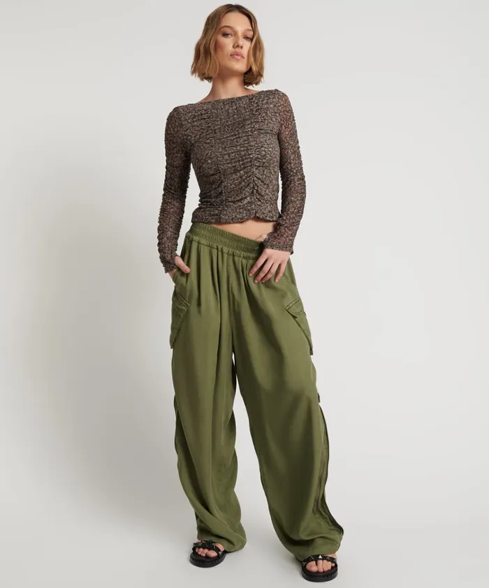 KHAKI TENCEL PARACHUTE PANTS Women One Teaspoon Bottoms