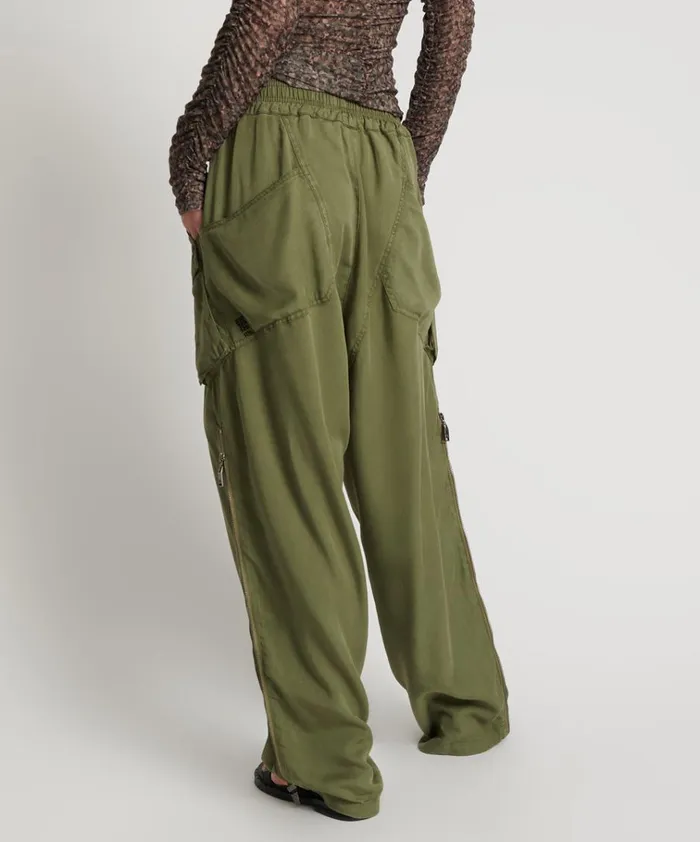KHAKI TENCEL PARACHUTE PANTS Women One Teaspoon Bottoms KHAKI TENCEL PARACHUTE PANTS Women One Teaspoon Bottoms