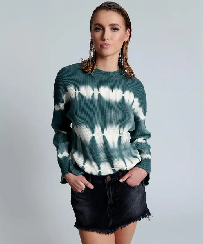 KHAKI TIE DYE RIB ROAM SWEATER Women One Teaspoon Knitwear KHAKI TIE DYE RIB ROAM SWEATER Women One Teaspoon Knitwear