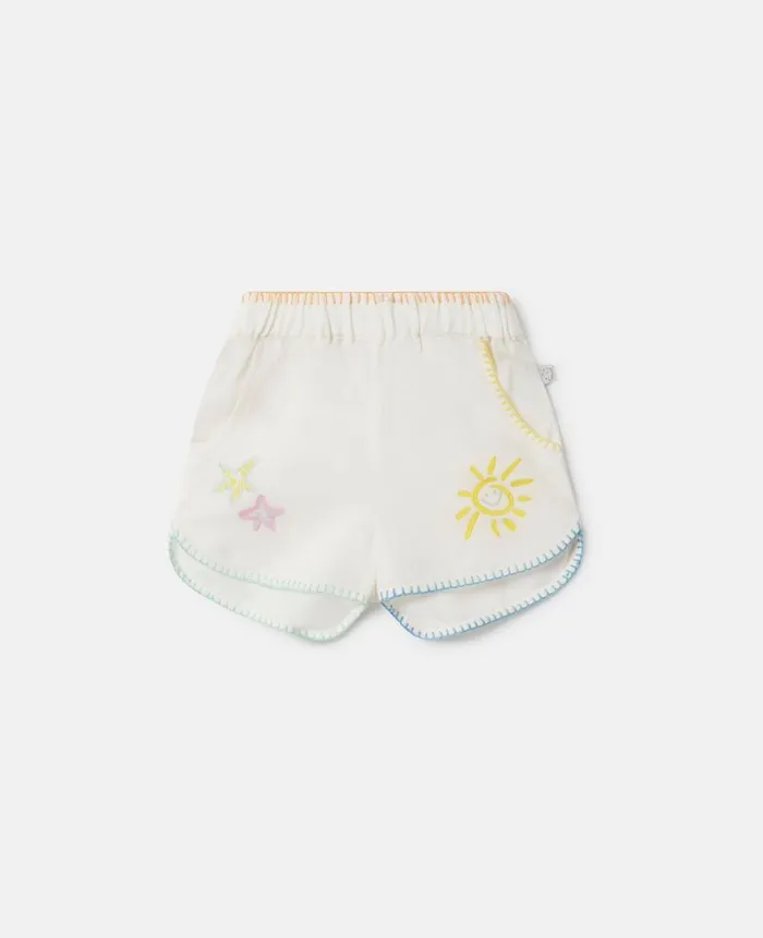 Kids Baby Girls Stella McCartney Summer Doodles Embroidery Shorts Ivory