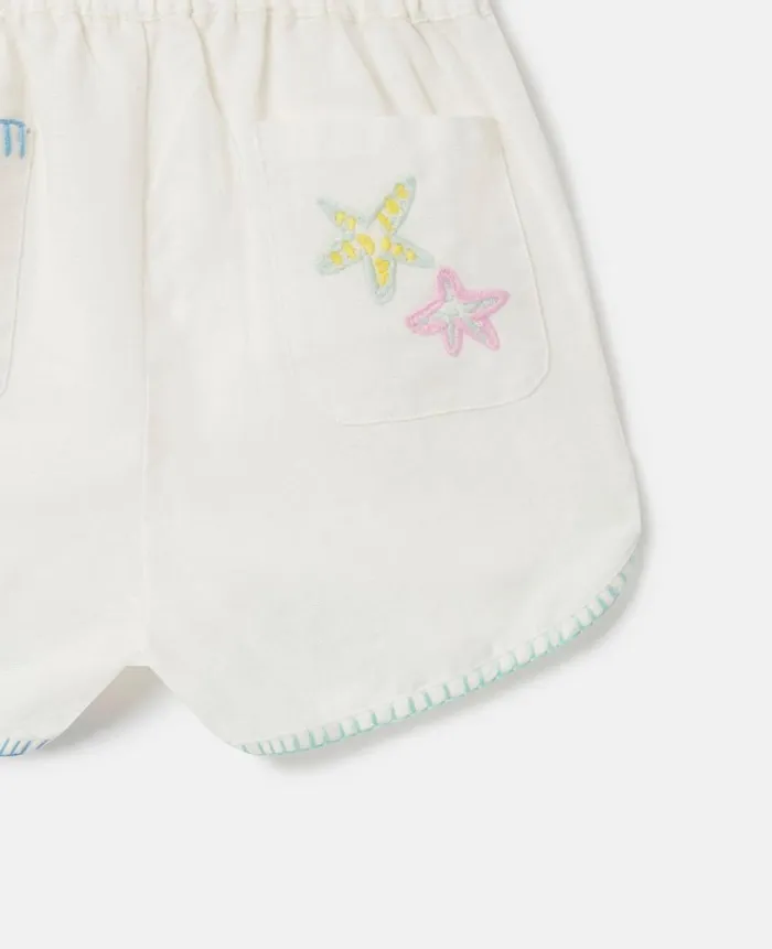 Kids Baby Girls Stella McCartney Summer Doodles Embroidery Shorts Ivory