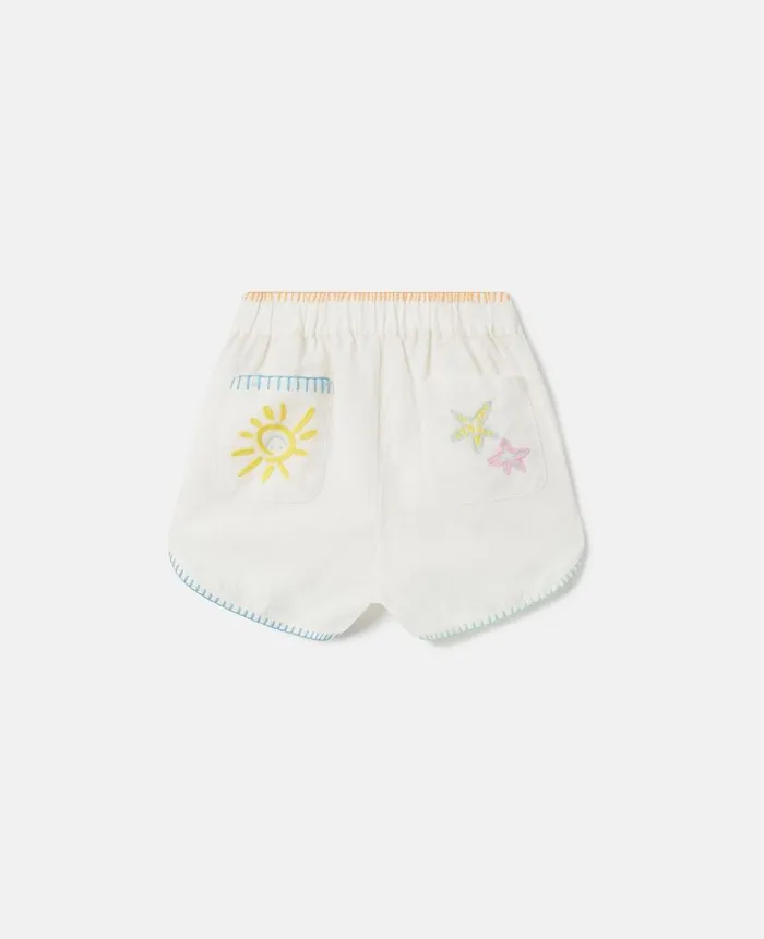 Kids Baby Girls Stella McCartney Summer Doodles Embroidery Shorts Ivory