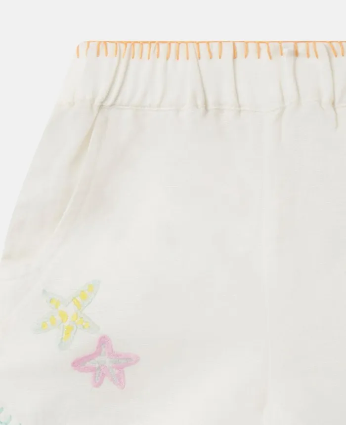 Kids Baby Girls Stella McCartney Summer Doodles Embroidery Shorts Ivory