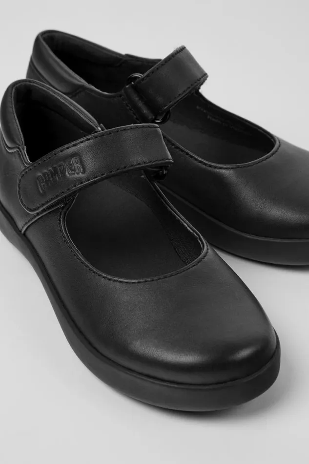 Kids Camper Ballerinas Spiral Comet Black Leather Shoes For Kids