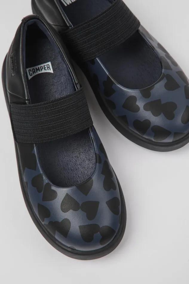 Kids Camper Ballerinas Twins Black Leather Mary Jane Shoes For Kids