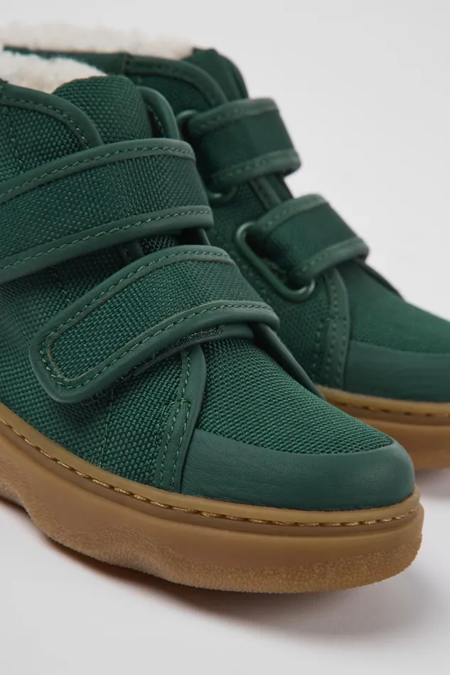 Kids Camper Boots Kiddo Green Leather And Textile Ankle Boots For Kids