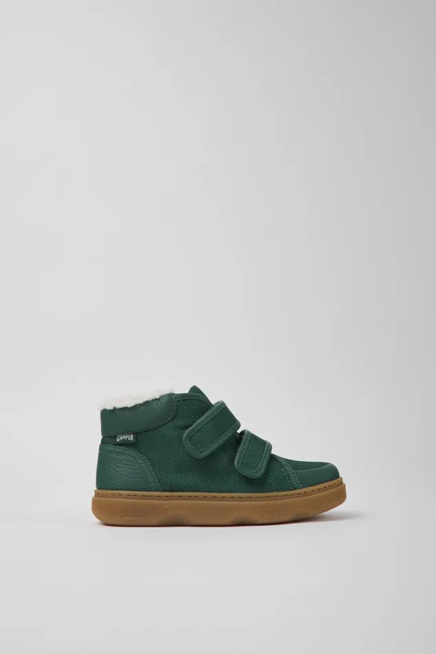 Kids Camper Boots Kiddo Green Leather And Textile Ankle Boots For Kids