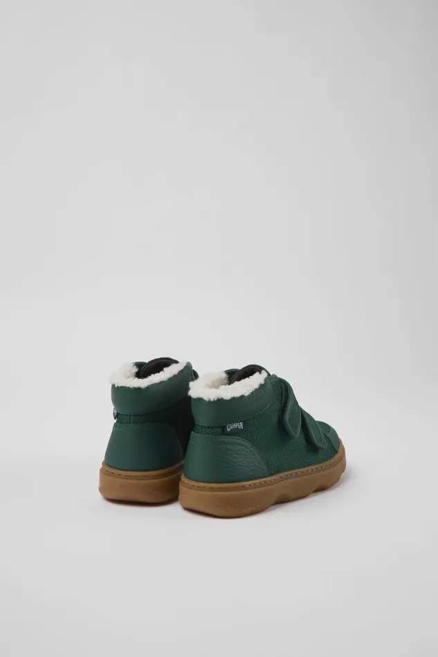 Kids Camper Boots Kiddo Green Leather And Textile Ankle Boots For Kids