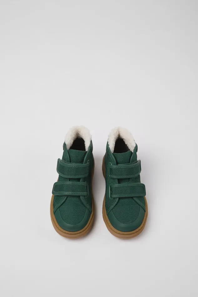 Kids Camper Boots Kiddo Green Leather And Textile Ankle Boots For Kids