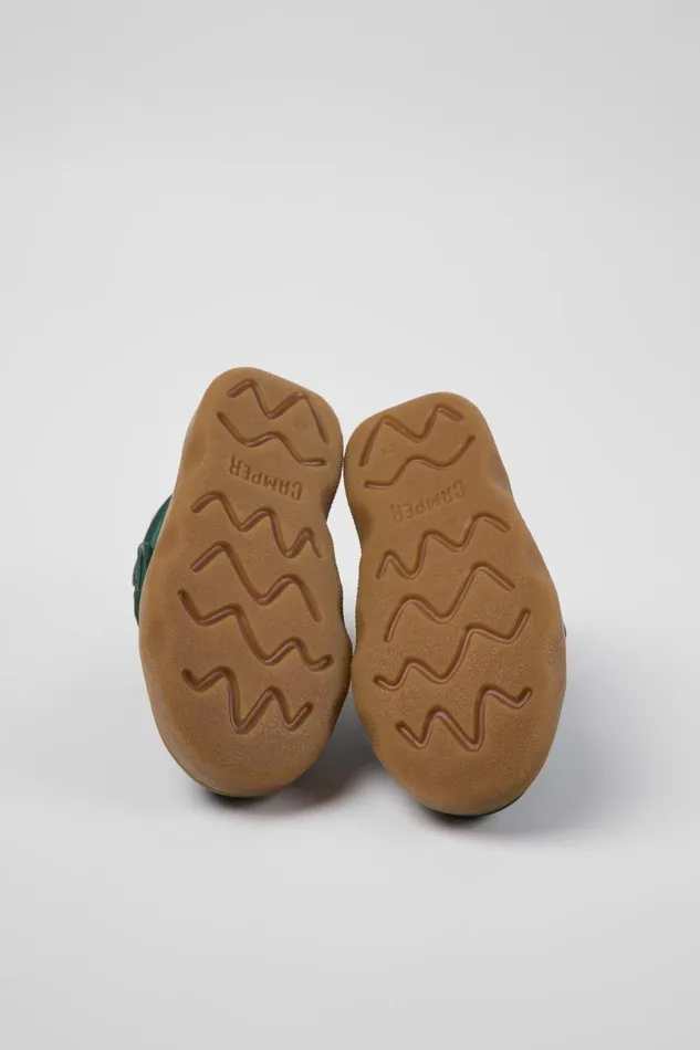 Kids Camper Boots Kiddo Green Leather And Textile Ankle Boots For Kids