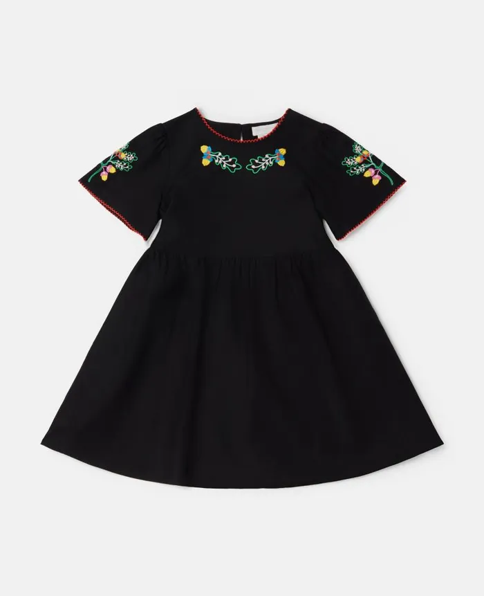 Kids Dresses and Jumpsuits Stella McCartney Folk Flower Embroidery Dress Black