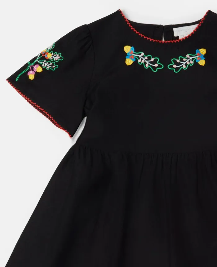 Kids Dresses and Jumpsuits Stella McCartney Folk Flower Embroidery Dress Black
