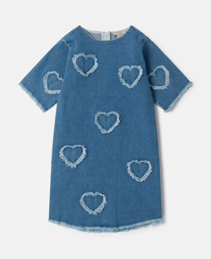 Kids Dresses and Jumpsuits Stella McCartney FringedHeart Patch StretchDenim Dress Blue