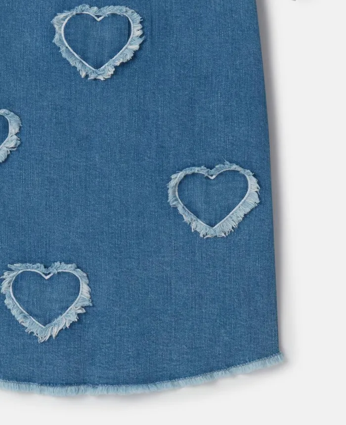 Kids Dresses and Jumpsuits Stella McCartney FringedHeart Patch StretchDenim Dress Blue