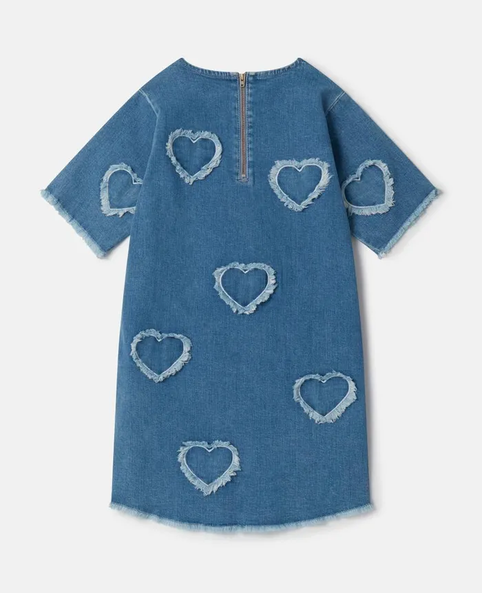 Kids Dresses and Jumpsuits Stella McCartney FringedHeart Patch StretchDenim Dress Blue