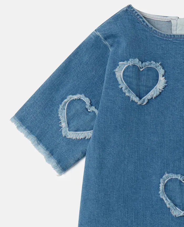 Kids Dresses and Jumpsuits Stella McCartney FringedHeart Patch StretchDenim Dress Blue