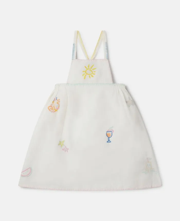 Kids Dresses and Jumpsuits Stella McCartney Summer Doodles Embroidery Pinafore Dress Ivory